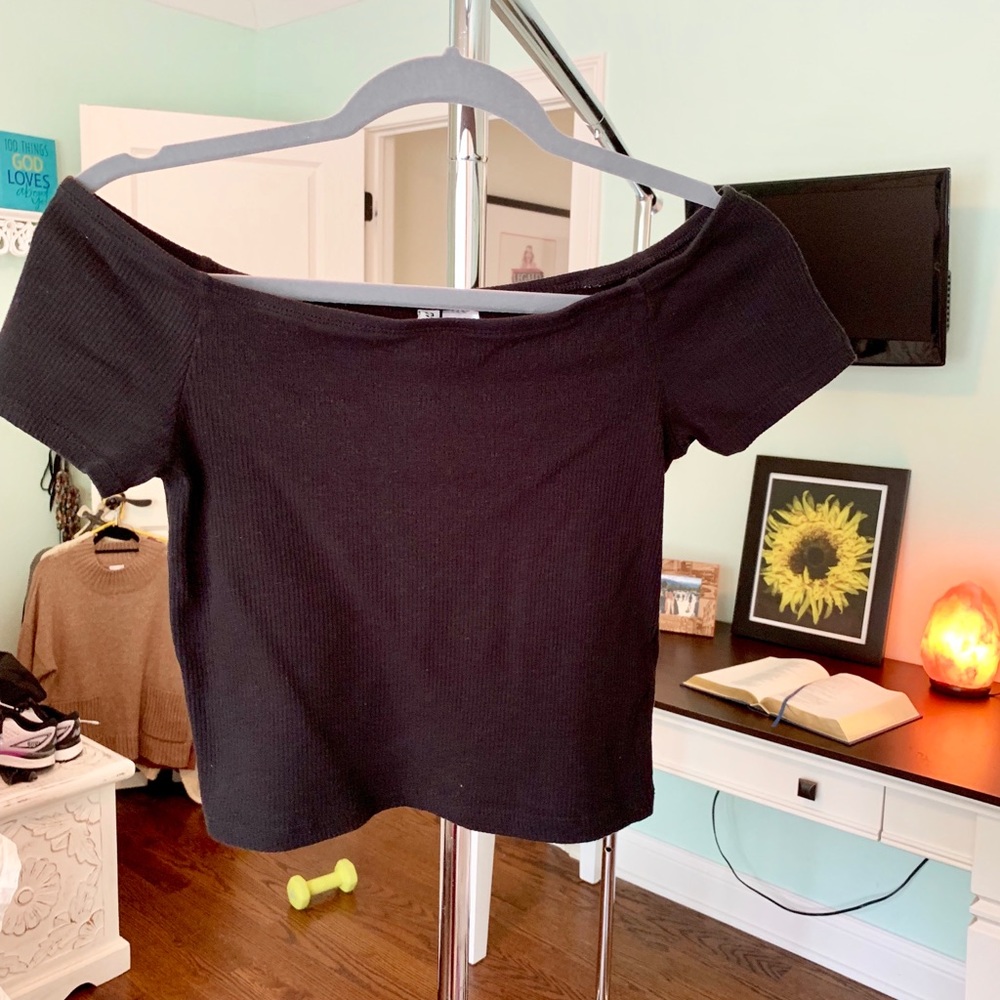 Black, off the shoulder tight top